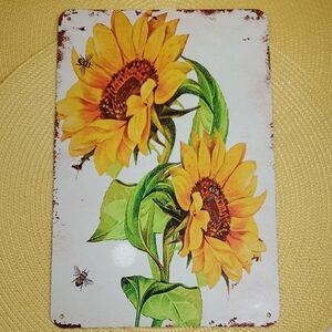 Sunflowers & Bees Metal Tin Sign Wall Decor